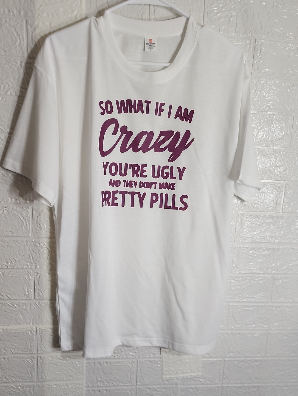 White Short Sleeve Graphic Tee with Purple Script